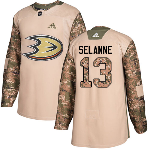 Adidas Ducks #13 Teemu Selanne Camo Authentic Veterans Day Stitched NHL Jersey